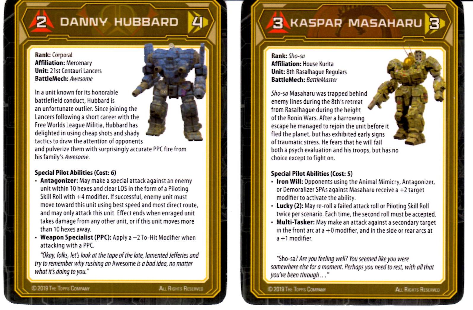 Battletech: Set of 2 Pilot Cards - Kaspar Masaharu and Danny Hubbard